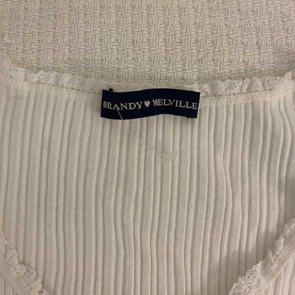 Brandy Melville Long White Ruffled Shirt - Picture 2 of 5